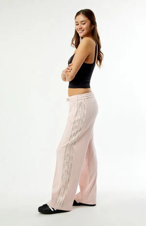 Light Pink Firebird Lace Baggy Track Pants image number 1