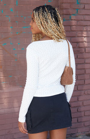 White Floral Pointelle Zelly Long Sleeve Top image number 3