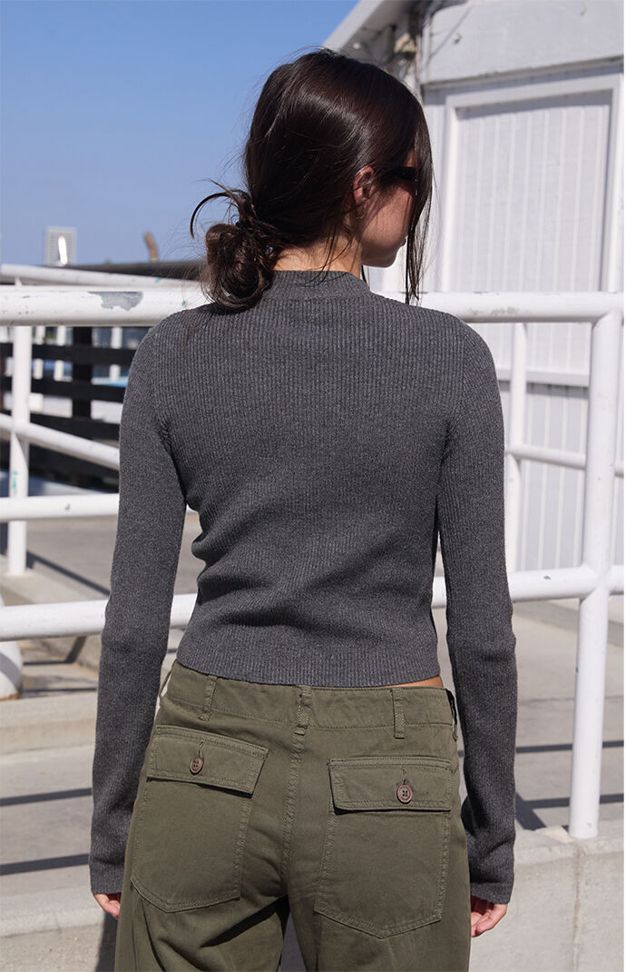 John Galt Gray Mock Neck Long Sleeve Top