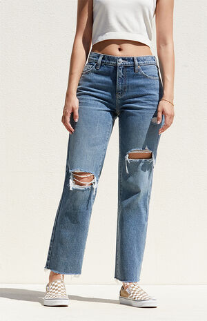 Medium Indigo Ripped '90s Straight Leg Jeans image number 3