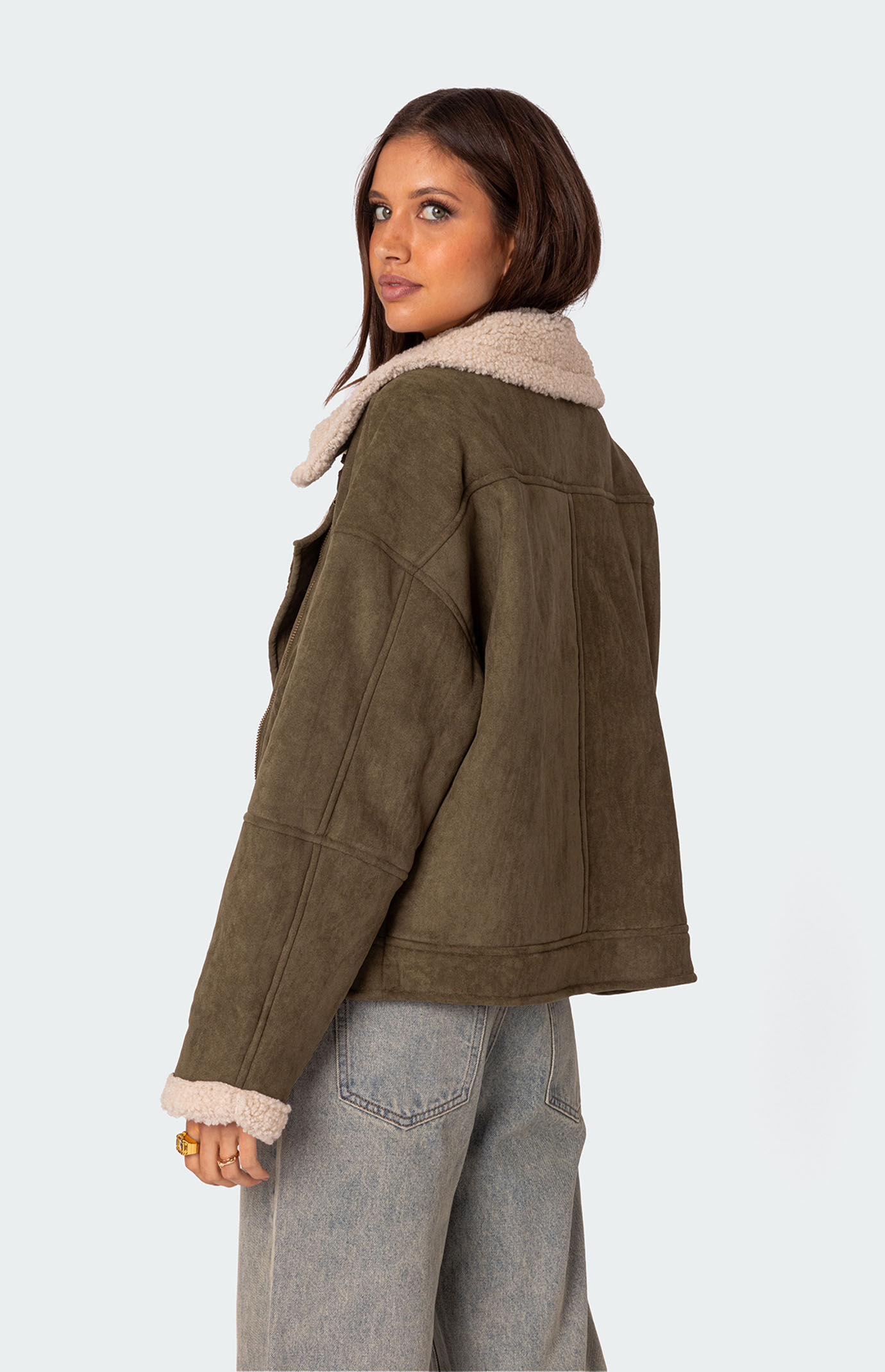Edikted Faux Suede Shearling Oversized Jacket