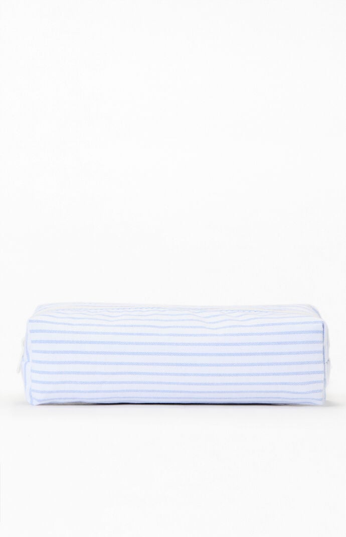 John Galt White & Blue Striped Makeup Bag