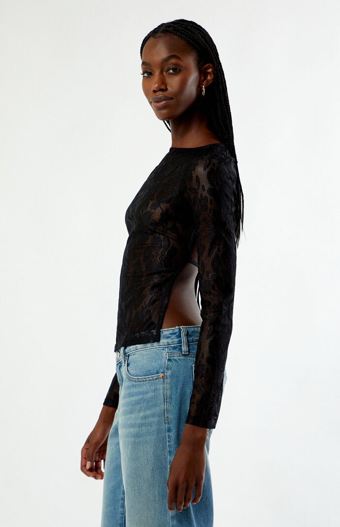 Your Favorite Bethany Open Back Lace Long Sleeve Top