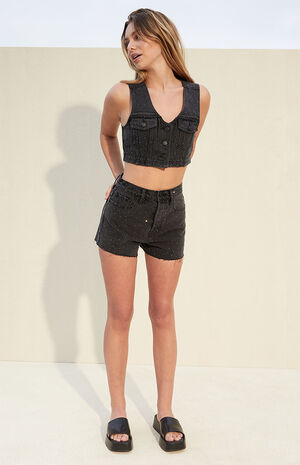 Studded Ultra Cropped Denim Vest image number 3