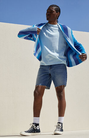 Eco Medium Blue Cut Off Denim Shorts image number 2