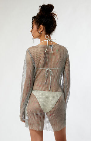Rhinestone Mesh Long Sleeve Mini Dress image number 4