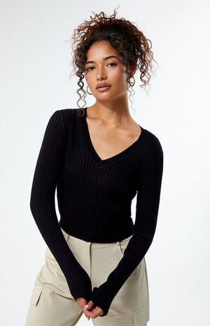Knit V-Neck Sweater image number 1