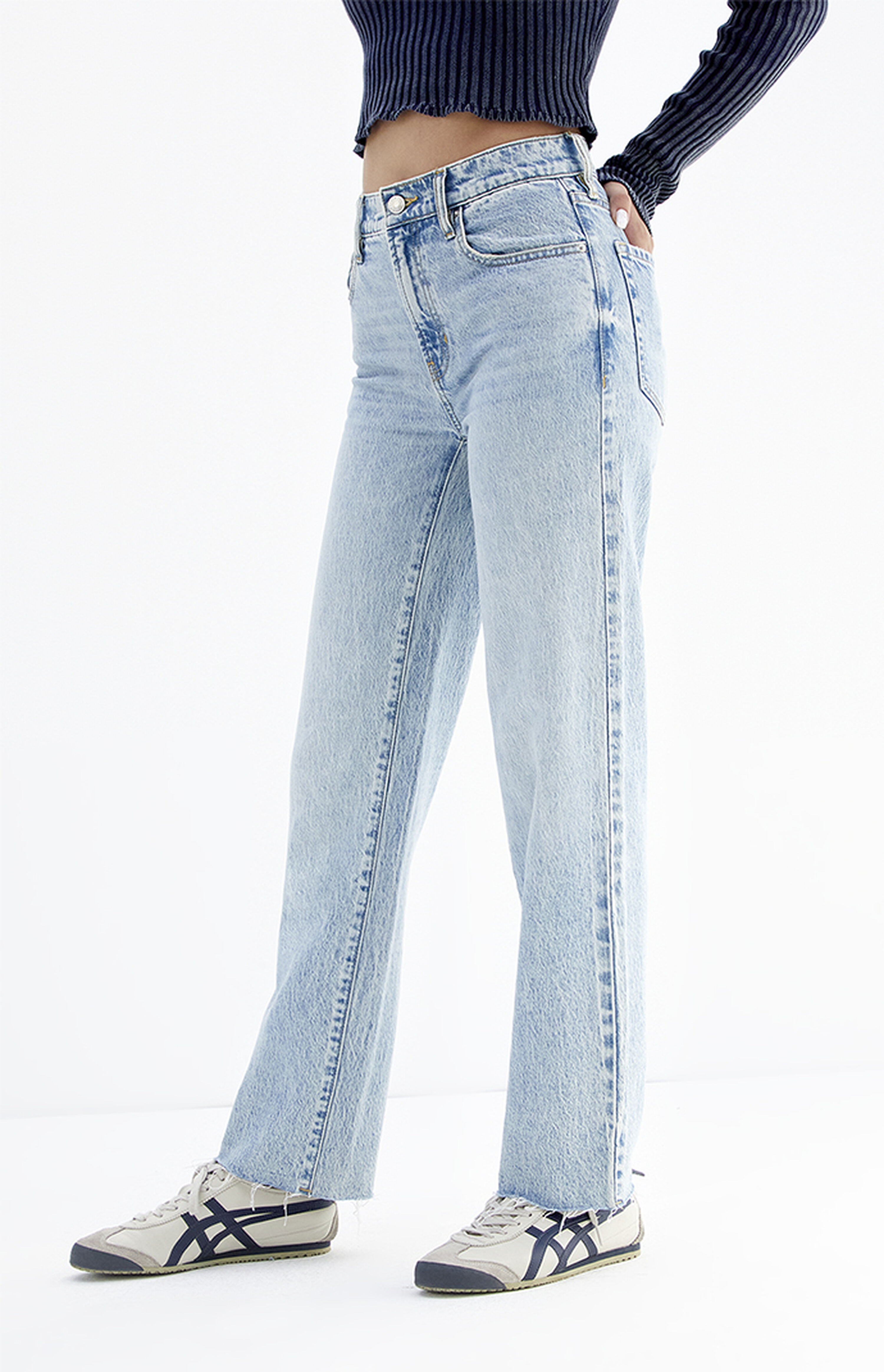 HIGHWAIST 5 POCKET 90S STRAIGHT LEG PANTS WITH CUT AND SEW DETAIL