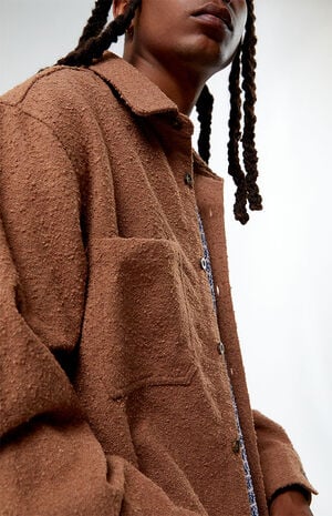 Brown Oversized Wooly Solid Shacket image number 3