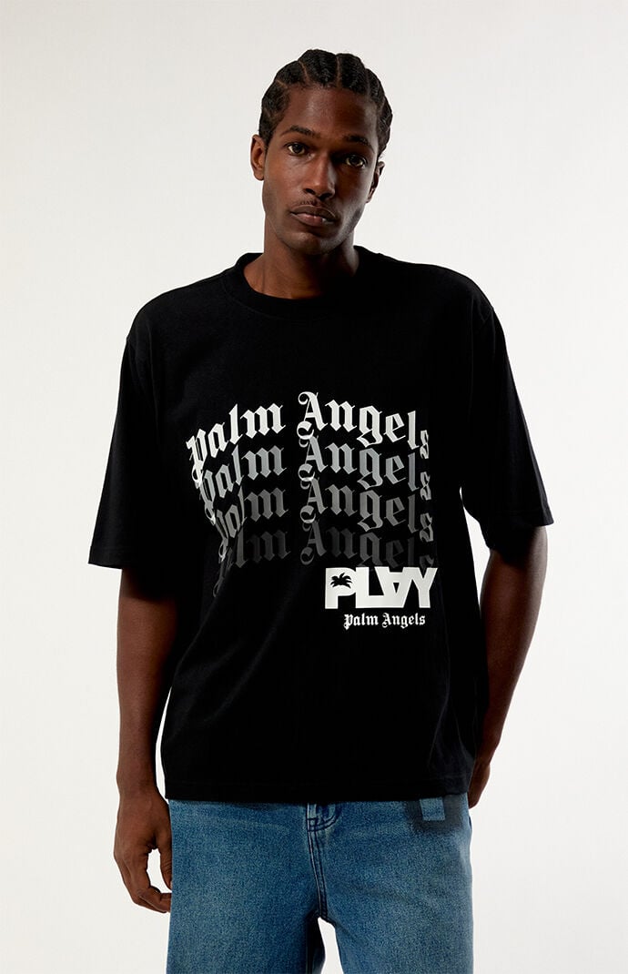 PLAY PALM ANGELS Black Typographic Relaxed Boxy T-Shirt