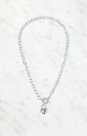 Silver Puffy Heart Cable Chain Necklace image number 1
