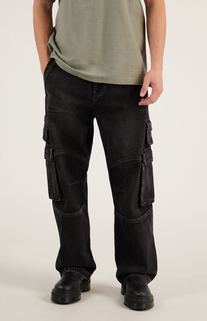 デニム・ジーパン   Here are the black loose cargo pants SOUL BREAK】 Black Buggy denim cargo pants | ELCASION/ELCA