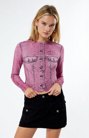 Printed Denim Long Sleeve Top image number 1