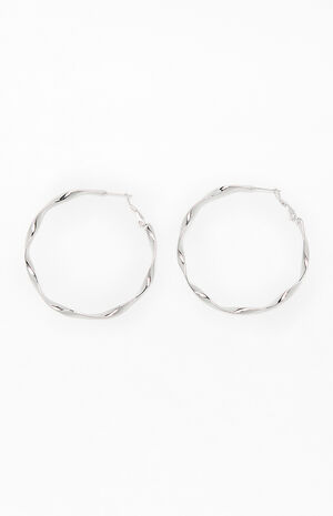 Silver Twisted Hoop Earrings image number 2