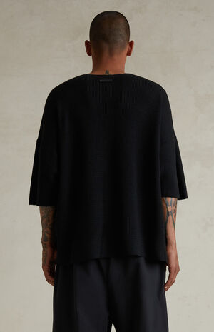 Jet Black Waffle Knit Short Sleeve T-Shirt image number 4