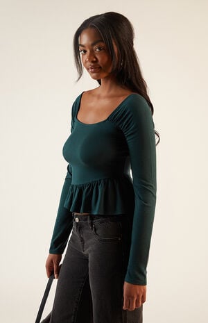 Asymmetrical Long Sleeve Babydoll Top image number 2