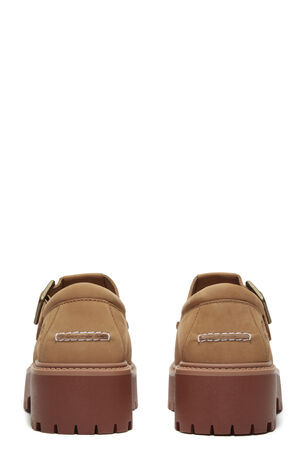 Women's Beige Nubuck Stone Street Buckle Mary Jane Shoes image number 5