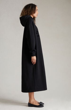 Women's Jet Black Nylon Fleece Hooded Dress image number 2