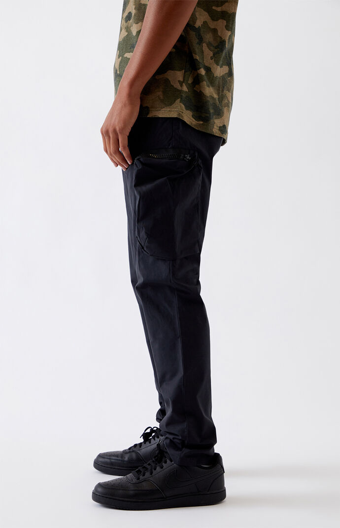 Utility Black Side Zip Nylon Slim Cargo Pants