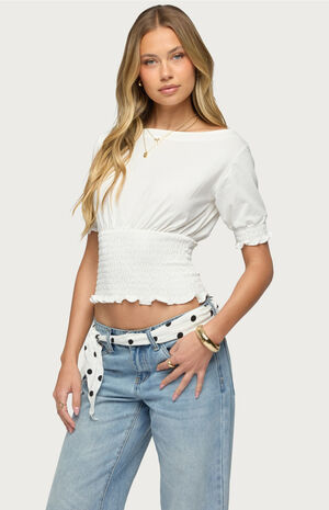 Emanuelle Smocked Boat Neck Top image number 2