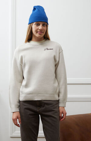 Oatmeal Embroidered Knit Sweater image number 3