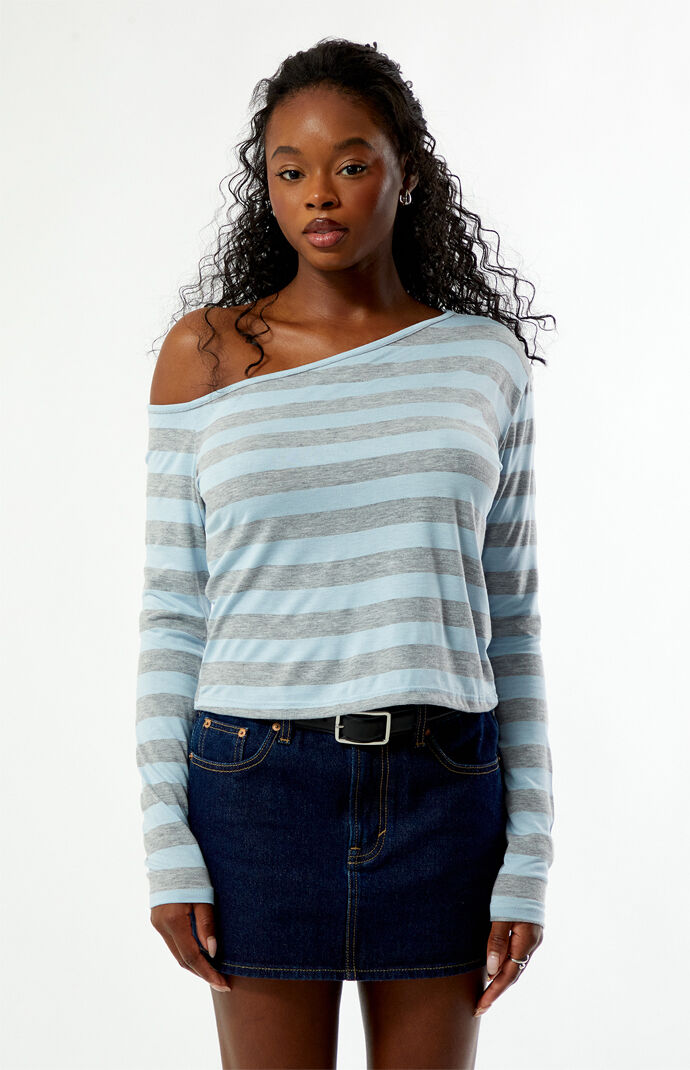 Your Favorite Olivia Striped Long Sleeve Off-The-Shoulder Top