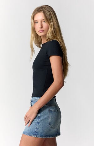 Bella Stretch Medium Indigo Mid Rise Jean Mini Skirt image number 3