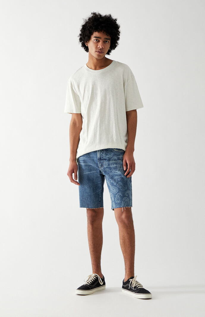 Medium Wash Paisley Denim Shorts