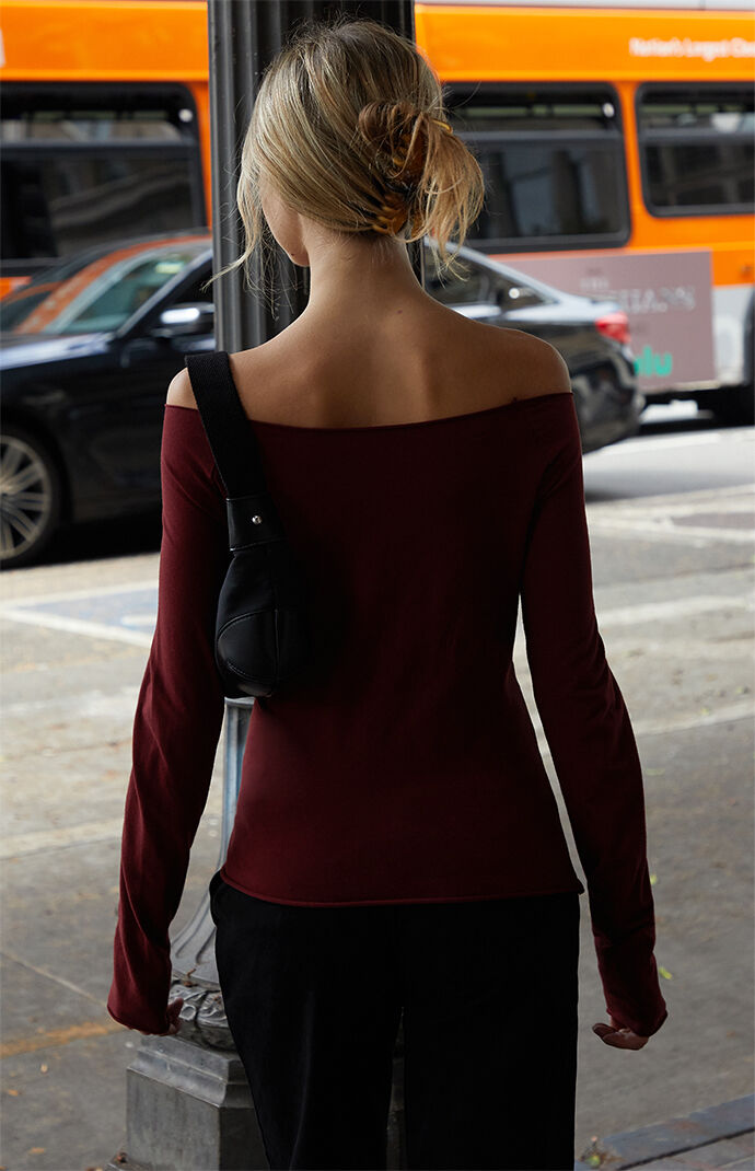 Burgundy off the shoulder top clearance