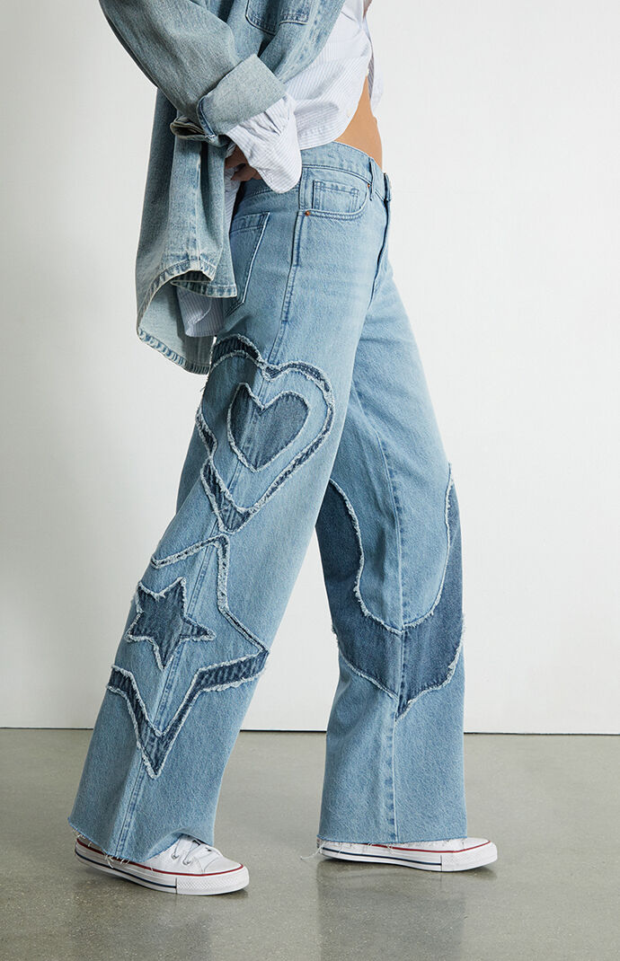★★ ★★ Women's 90s loose fit light blue denim Light Blue Faded Bleach Washed Retro Mid-Rise Straight Leg