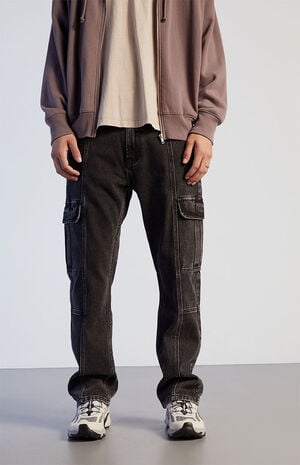 Black Straight Cargo Jeans image number 2