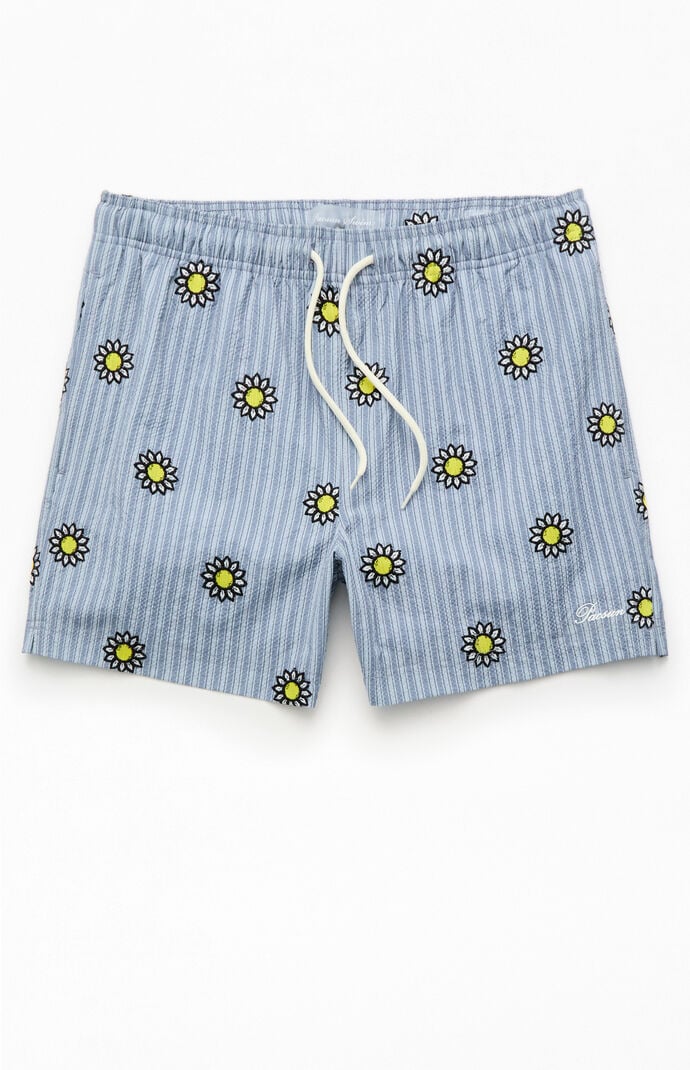 Pacsun Daisy Striped Seersucker 5" Swim Trunks