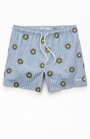 Daisy Striped Seersucker 5" Swim Trunks image number 1