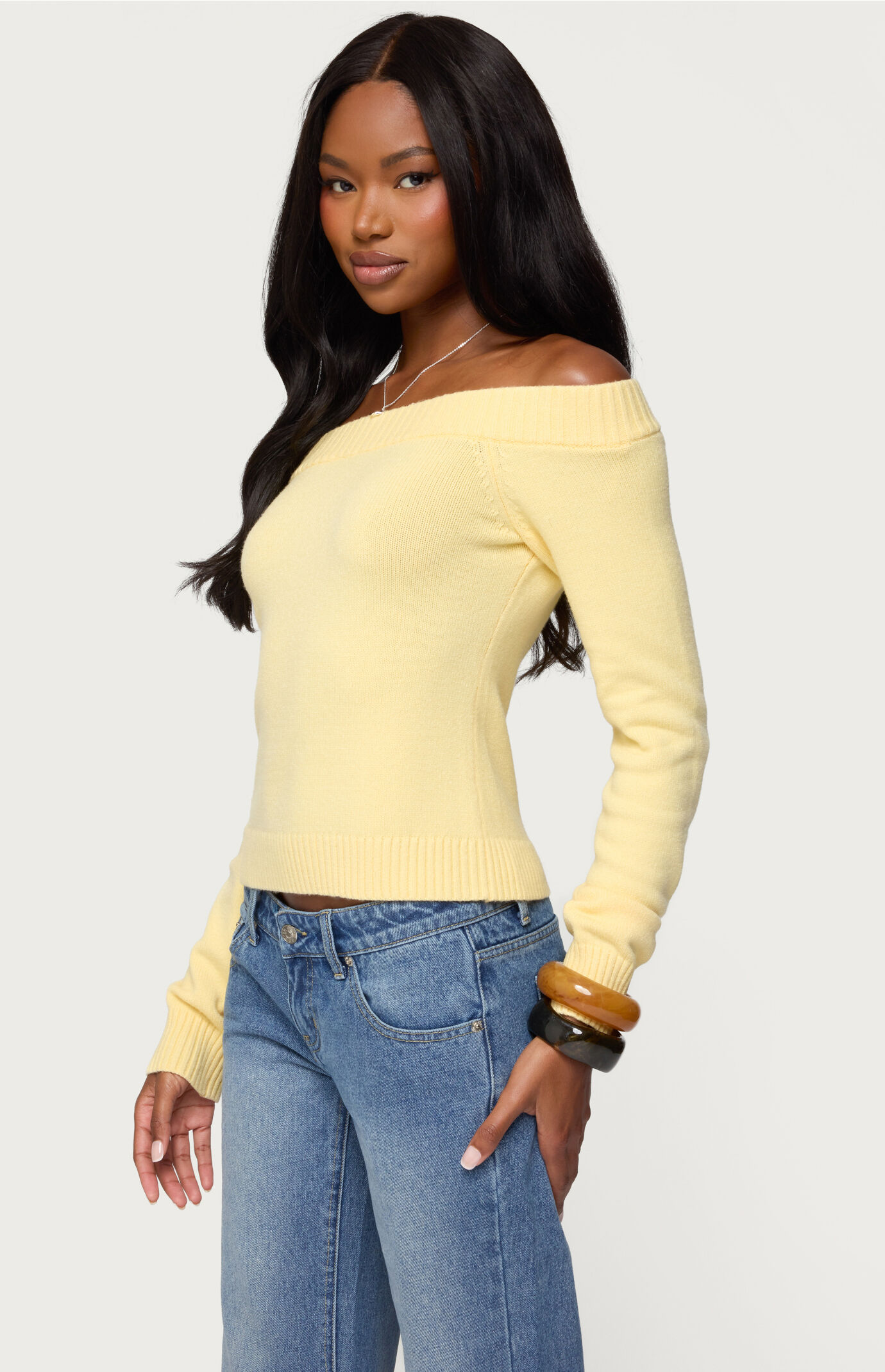 Edikted Elona Off Shoulder Knit Top | Pacsun