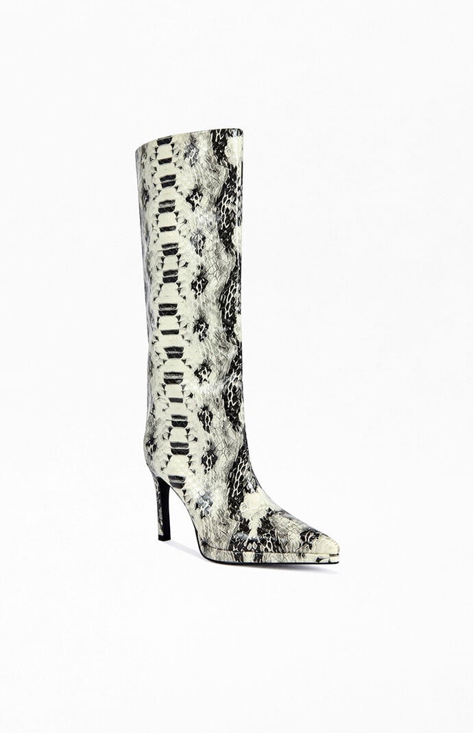 AZALEA WANG Women's Barely Whitesnake Stiletto Boots