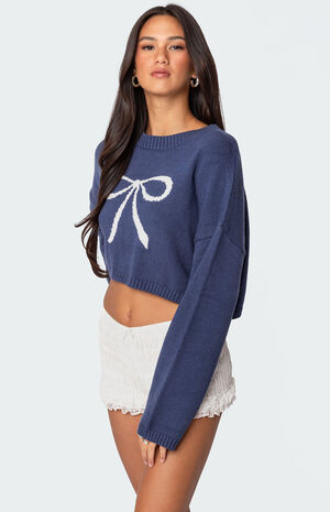 Knit Bow Cropped Sweater image number 5