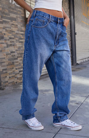 Medium Blue Straight Leg Baggy Jeans image number 1