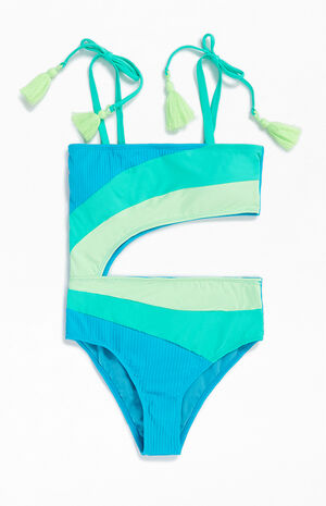 Kids Square Neck Cut Out One Piece Swimsuit image number 1
