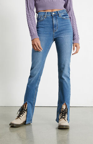 Medium Blue Split High Waisted Slim Fit Jeans image number 2