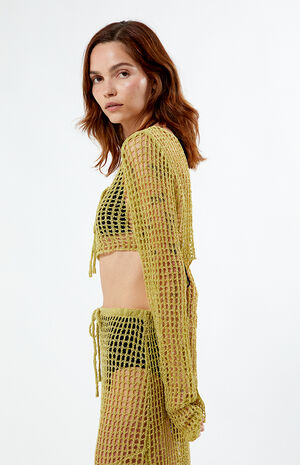 Open Knit Lace-Up Long Sleeve Top image number 2