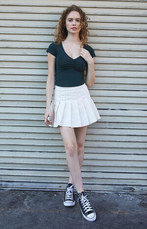 Green Cinch Front Knit Top image number 4