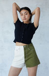 Olive Spliced Ultra High Waisted Vintage Denim Shorts Olive Spliced Ultra High Waisted Vintage Denim Shorts image number null
