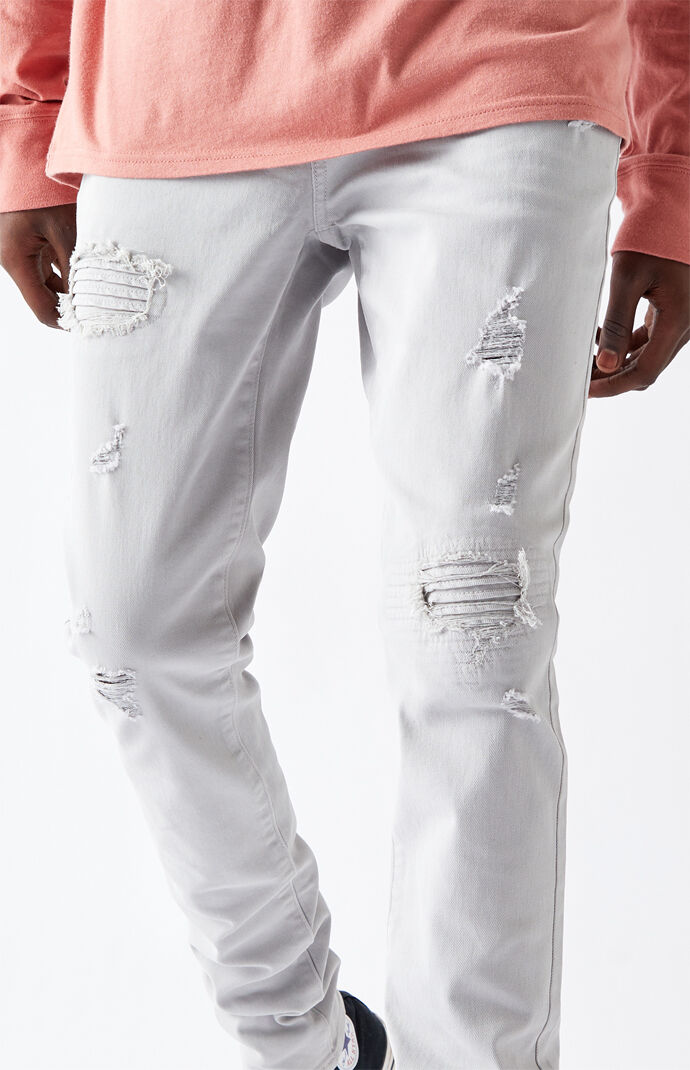 Light Gray Rip & Repair Stacked Skinny Jeans