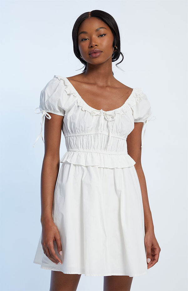 Tie Front Puff Sleeve Mini Dress