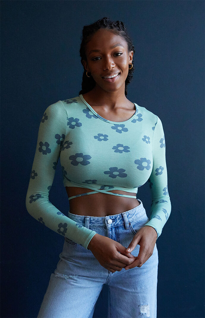 PacCares Belted Long Sleeve Crop Top PacSun