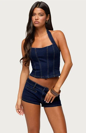 Alita Stretchy Denim Halter Top image number 1