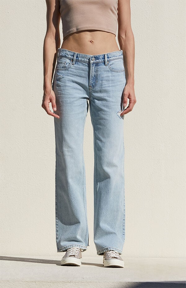 Light Indigo Ripped Low Rise Straight Leg Jeans