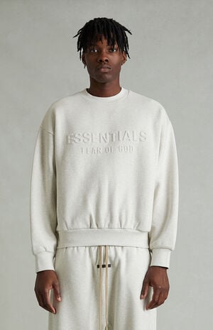 Heather Oatmeal Embossed Classic Crew Neck Sweatshirt image number 2