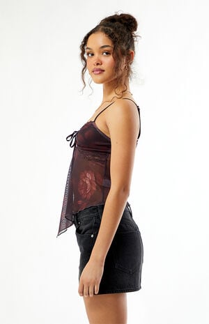 Lola Floral Mesh Asymmetrical Tank Top image number 4