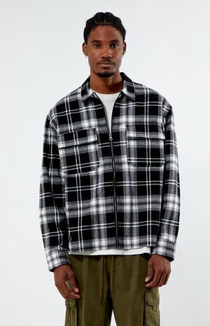 Black Full Zip Flannel Shirt image number 1
